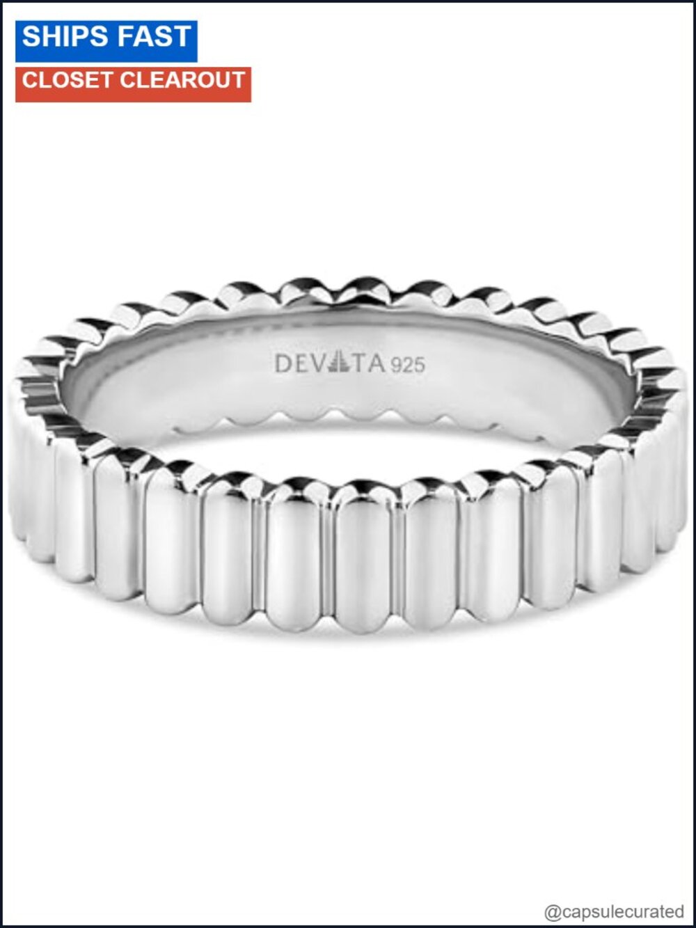 Sterling Silver 925 Rhodium Plated 5mm Ribbed Band Ring for Women